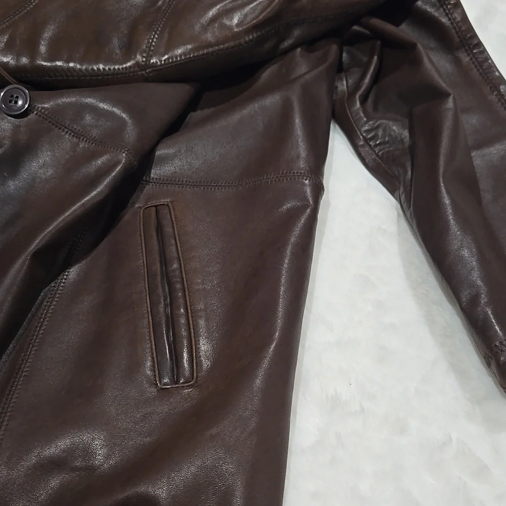 Vintage Gallery genuine lamb leather chocolate brown button down jacket coat XL